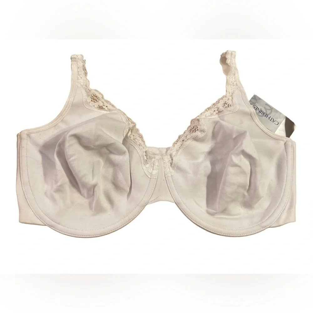 Serenada Bra 44DDD White Cotton Lace Trim NWT